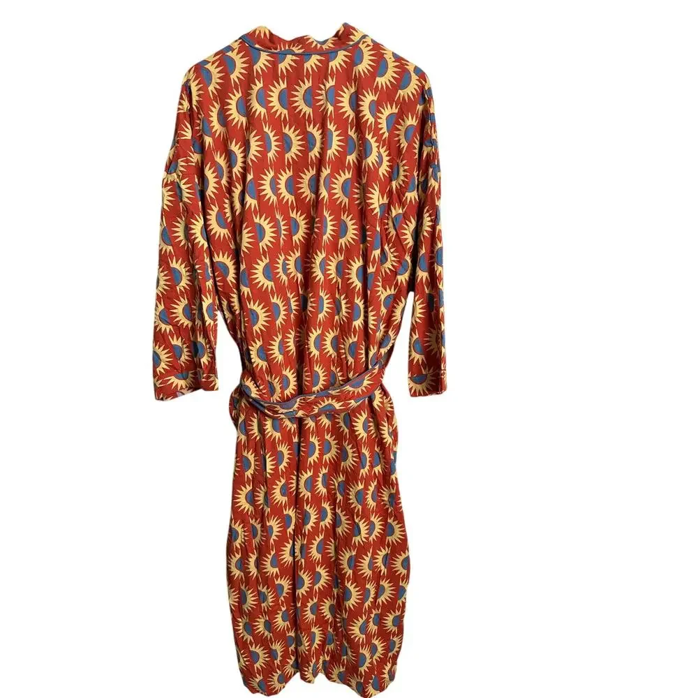 Block Shop Textiles Suns Robe in Chili size XXL/XXXL Belted Duster Hand Printed - Picture 2 of 9